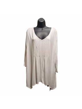 Simply Emma Women's White Pintuck V-Neck Tunic 2XL JC485